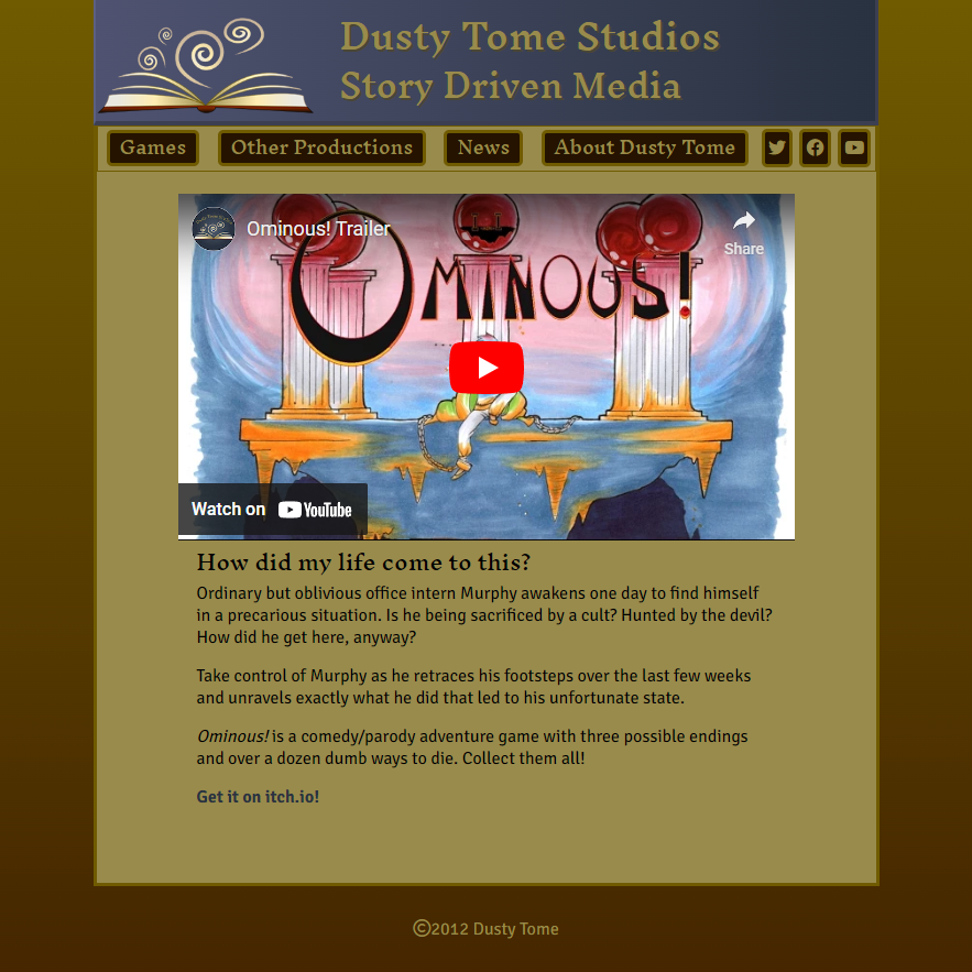 Screen shot of Dusty Tome home page